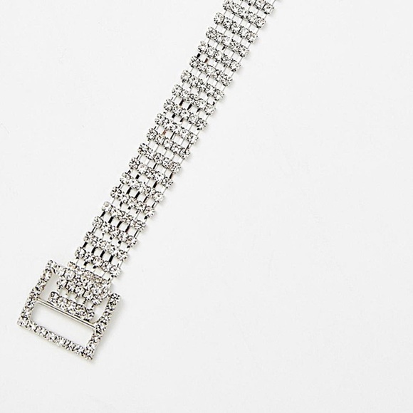 Silver Belt Buckle Crystal Rhinestone Choker - Picture 9 of 14